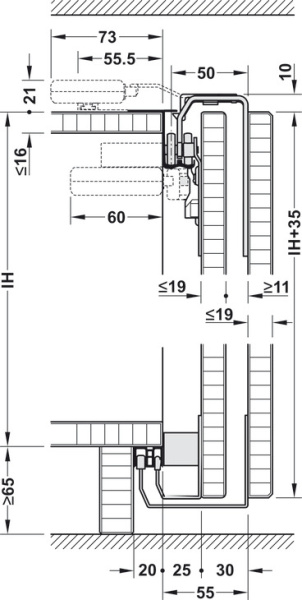 Комплект фурнитуры Slido Classic 35 VF S на 2 двери, нижний профиль в торец нижней панели